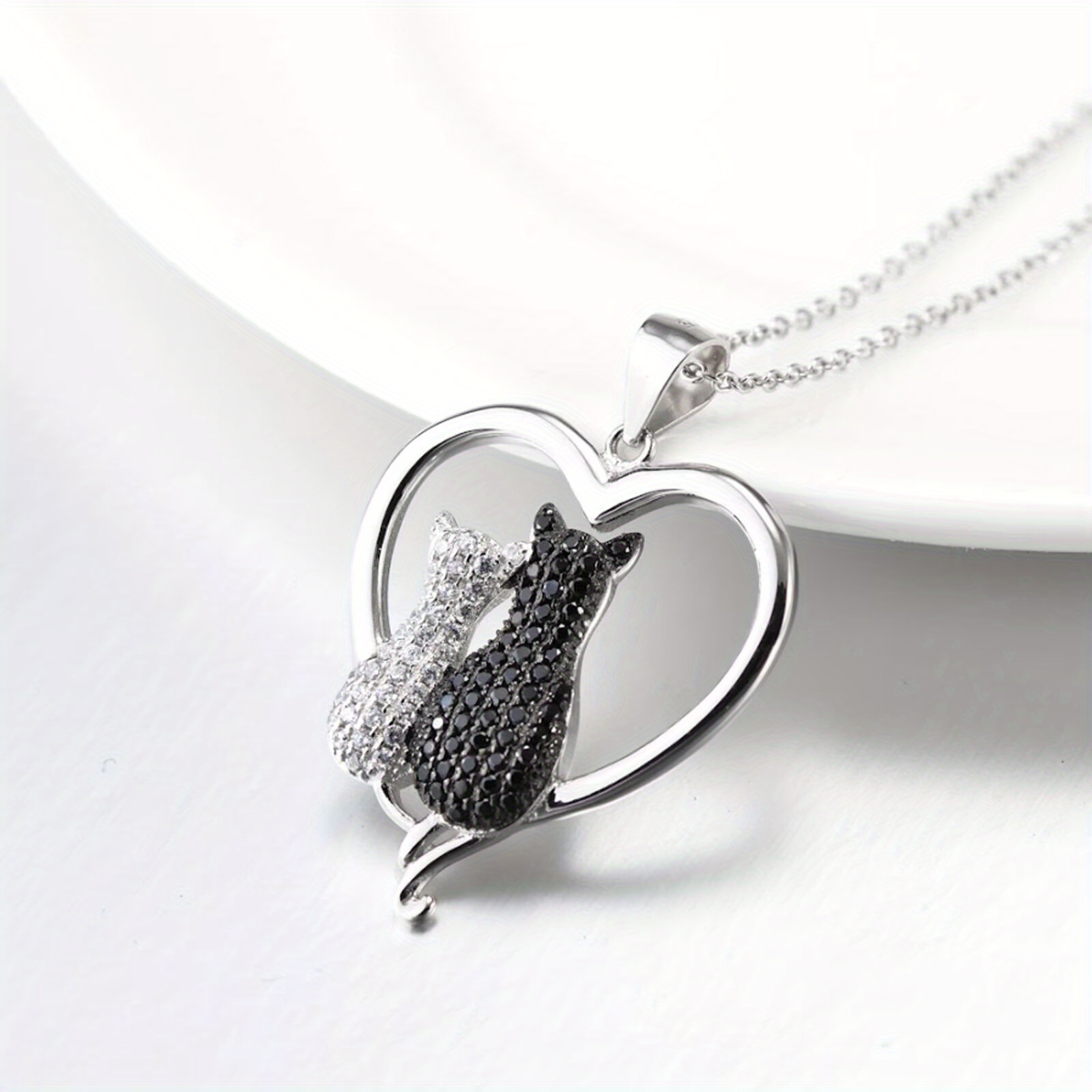 Cat Necklace 925 Sterling Silver Zirconia for Women